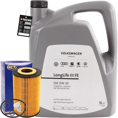 SCT GERMANY + OE VAG + FEBI BILSTEIN + TECPO, SCT GERMANY SCT ÖLFILTER 1.6 2.0 TDI + 5L 0W-30 ORIGINAL VAG MOTORÖL LONGLIFE III 504 507.00