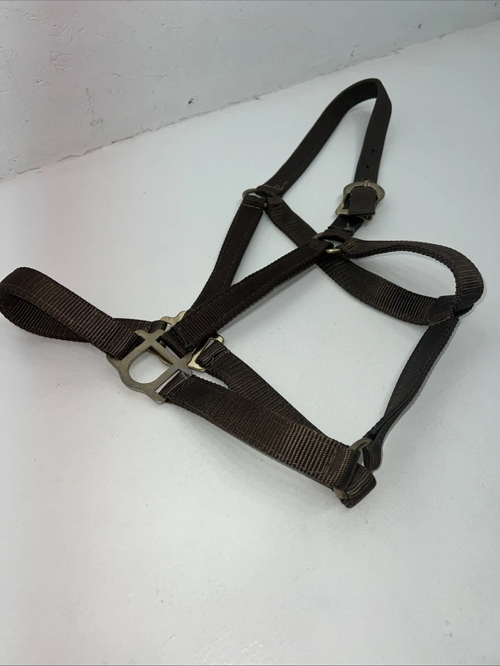 New Brown Nylon Full Horse Halter Gold Buckles NN-600 - Image 2 of 4
