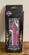 Harley Davidson Toddler Fork Spoon set - Pink / Black - Brand New in Box