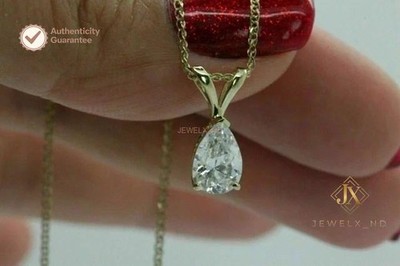 1Ct Natural Pear Diamond Chain Handmade Anniversary Women Necklace 14K Gold
