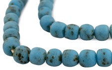 Vintage-Style Turquoise Recycled Glass Beads 13mm Ghana African Sea Glass Blue