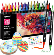 30 Colors Acrylic Paint Markers, Dual Tip Fine and Brush Tips for Detailed Art,