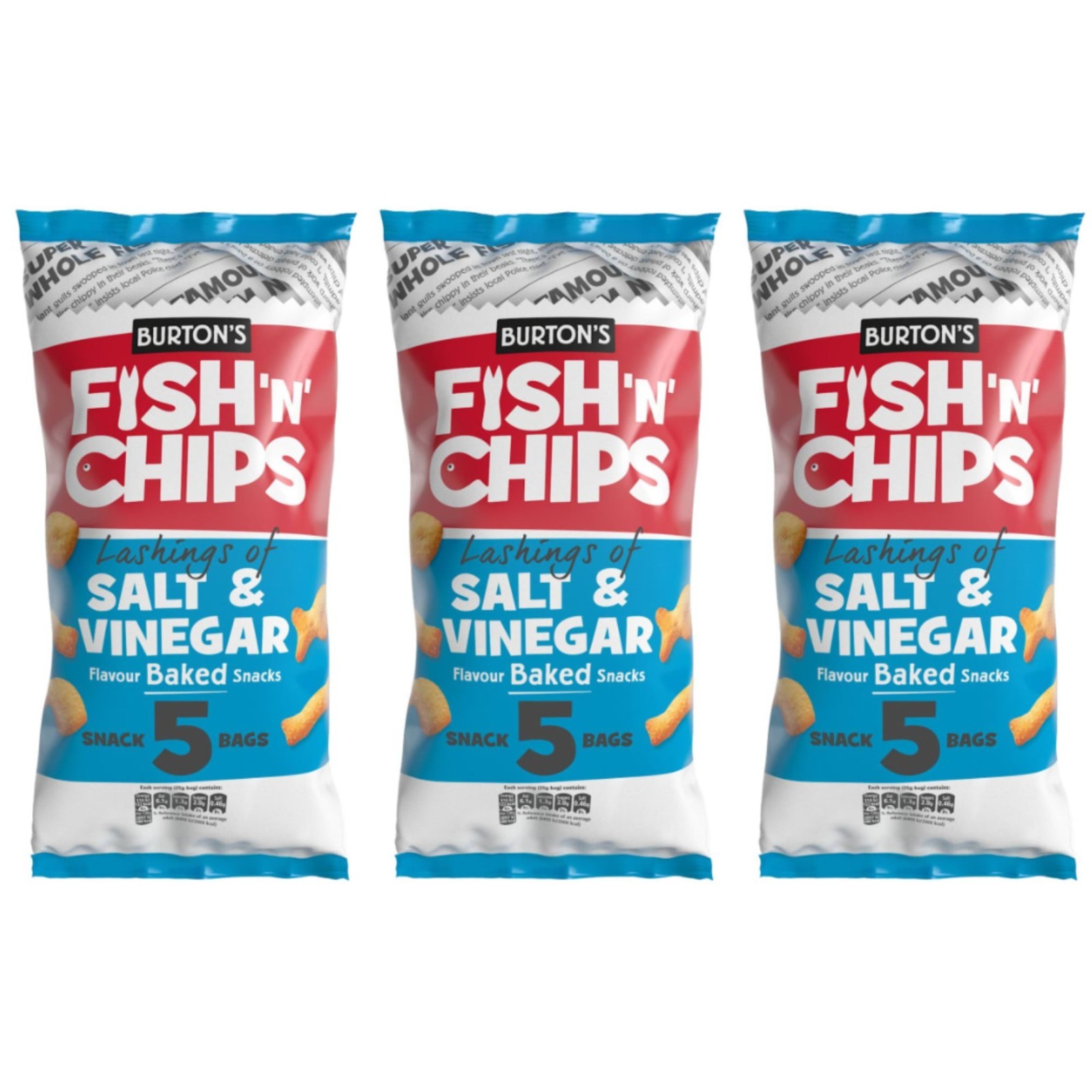 Burtons Fish N Chips Salt and Vinegar Multipack 15 x 25g Crisps Snacks 31-07-26