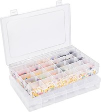 Bead Plastic Storage Organizer Box 2 Pack 36 Grids Adjustable Dividers  Clea...