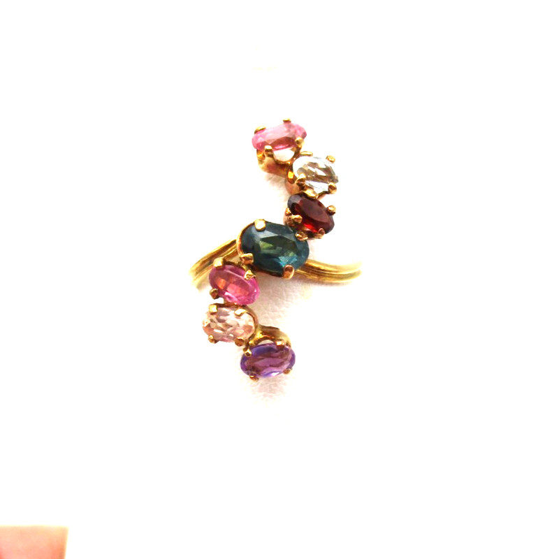 18K 750 Solid Gold Semiprecious Gemstone Cluster Ring Size 4.75 3.5 Gr [R394]