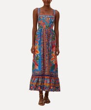 Farm Rio Stitched Garden Cotton Midi Dress In Stiched Garden Blue Size L
