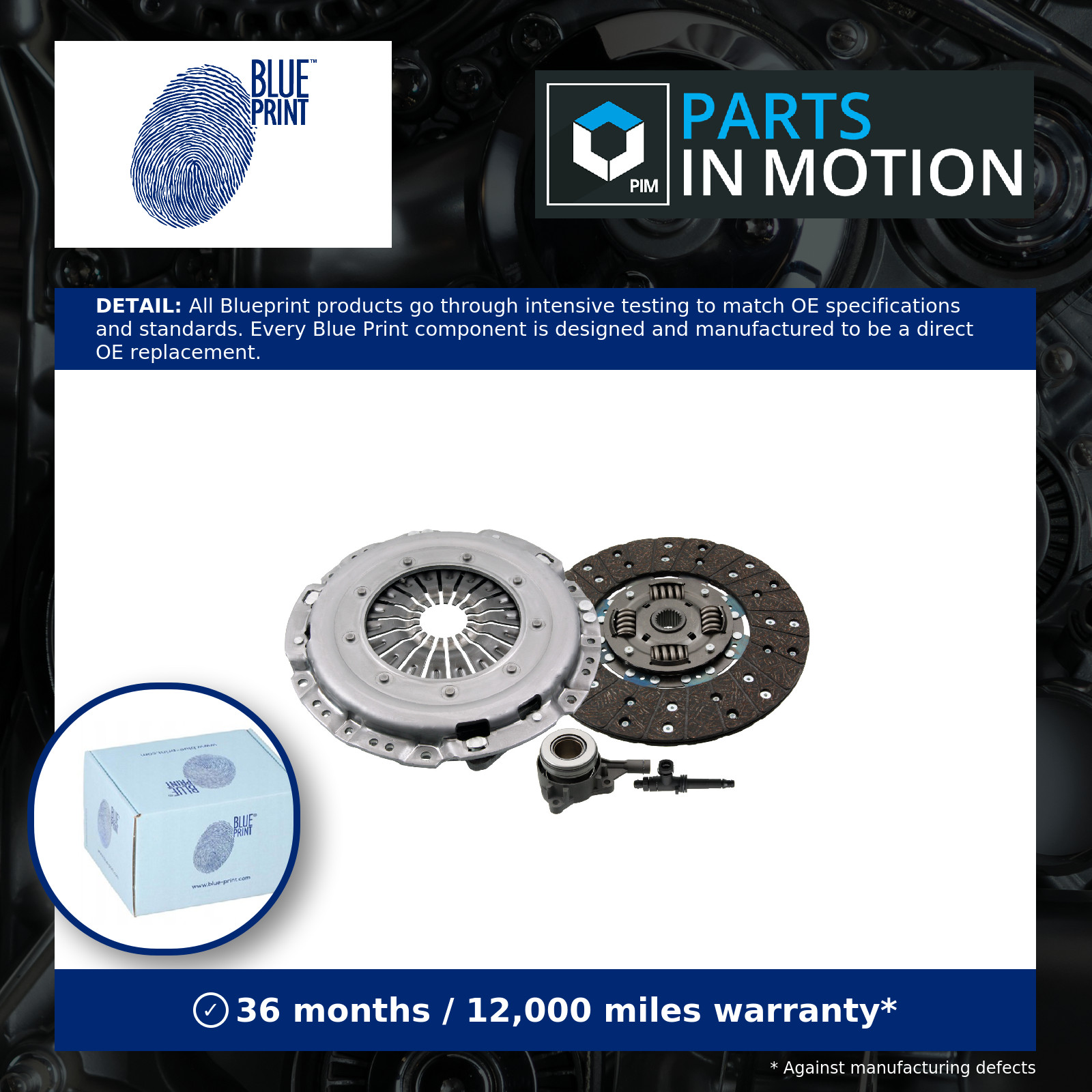 Clutch Kit 3pc (Cover+Plate+CSC) fits FORD TRANSIT 2.2D 2007 on 275mm Blue Print