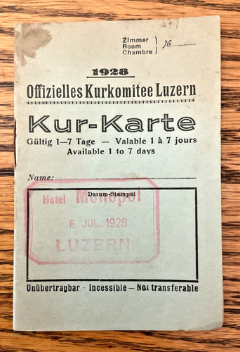 1928 Oficial Spa Card Kur-Karte Hotel Metropol Switzerland Tourist Booklet