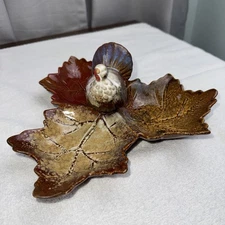 Ceramic Turkey Leaf Dish Fall Centerpiece Multicolor Glaze 10” x 9” Relish Dish