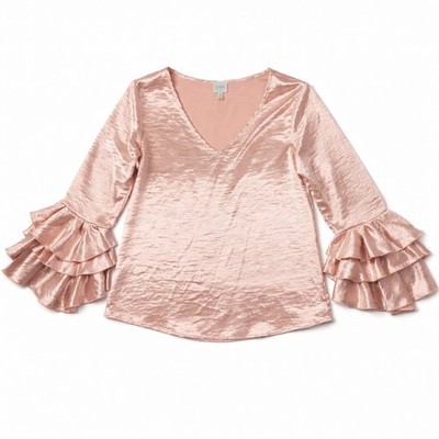 Cupio L Metallic Top Pink Y3K Ruffle Sleeve Blouse Fairy Glam  Romantic Ballet