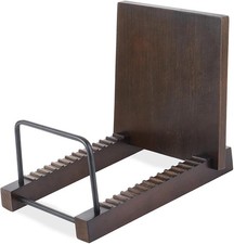 Vinyl Record Storage Holder Modern Album Display Solid Wood Stand with Black Met