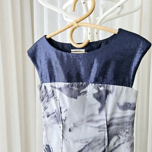 đź‘—VERONIKA MAINE Blue Sequined Dress Size 8 Italian Fabric, Made In Australia - Picture 2 of 18
