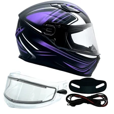 Purple Full Face Snowmobile Helmet Dual Lens Heated shield Retractable Sun Visor