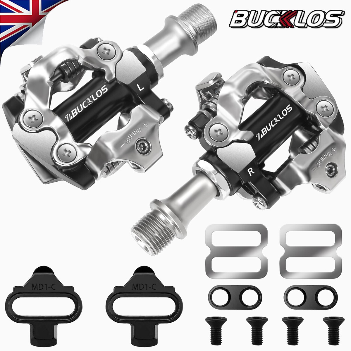 UK BUCKLOS SPD Clipless Pedals Fit Shimano MTB Mountain Bike Clip