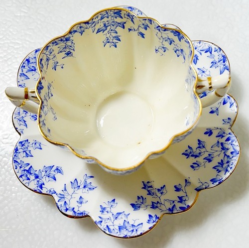 WILEMAN Antique England Foley China Blue Flower Leaves Porcelain Cup & Saucer - Picture 3 of 9
