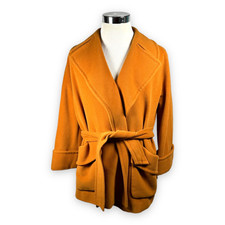 Loewe Womens Jacket Coat Orange Open Pockets Cashmere Wool Vintage Belted M