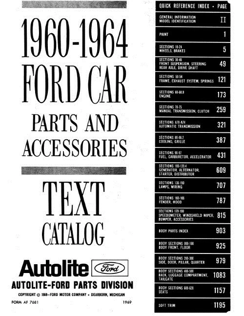 1960 1961 1963 年 1964 年福特汽车零件书 Fairlane Galaxie 500 猎鹰 T-Bird — 第 3/4 张图片