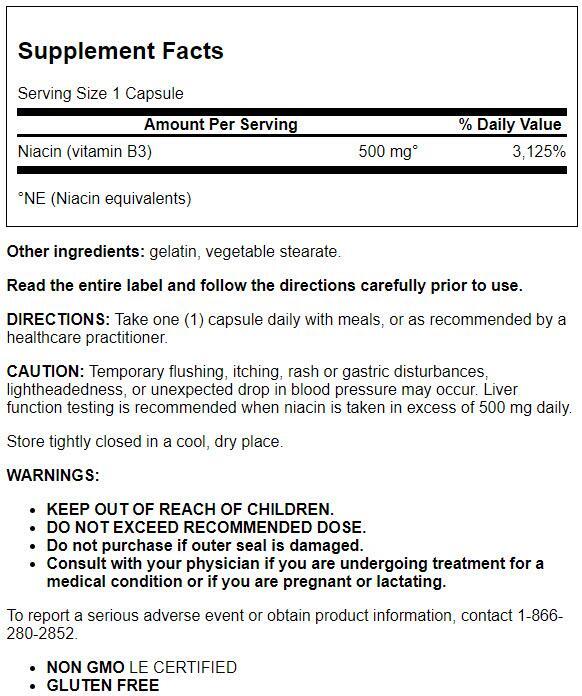 Life Extension Vitamin B3 Niacin 500 mg 100 Caps