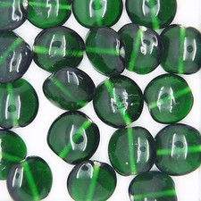 Glass Beads Emerald Green Transparent Lentil 12mm. Pack of 20. Made in India.