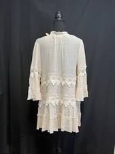 INDIGO SOUL Womens Size L Ivory Gauze Lace Boho Dress Ruffle Hem Fairycore Fest