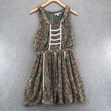 Lucca Couture Dress Women Small Green Floral Fit & Flare Scallop Mini Sleeveless