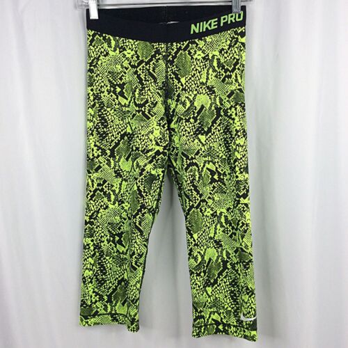 Nike Pro Vixen Capri Leggings Womens Size Medium Yellow Snakeskin Crop Black