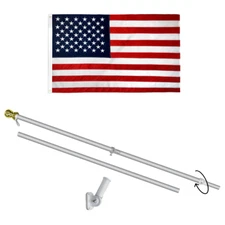 3x5 Embroidered USA Flag Pole Kit 6ft Spinning Pole Bracket Tangle Free Silver