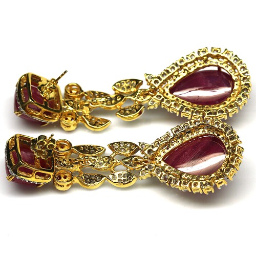 925 Sterling Silver Red Ruby & Zircon Earrings 18k Gold Plated Christmas - Picture 3 of 4