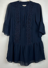 Loft Dress 00 P Womens Petite Babydoll Top Ruffle Blue Casual Peasant Capsule