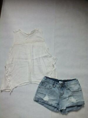 H&M T-Shirt und Fun & Fun Kurzhose- Gr. 152 158  - weiss jeans- TOP wNeu