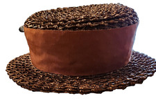 1940 Clover Lane Brown Pill Box Hat with Bow and original elastic chin strap.