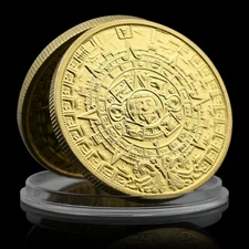 Gold Coin of Maya Mexico Mayan Calendar Commemorative Medal In Capsule Souvenir