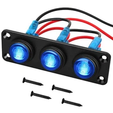 3 Gang Rocker Switch Panel Waterproof On-Off Toggle Switches with Blue LED Light