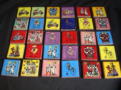 Lot of 30 pc. Day of Dead  Mexican 2'' Tile, Dia Los Muertos, Kitchen Project 