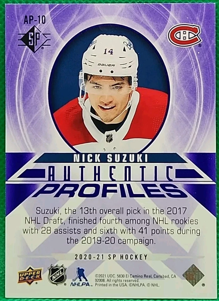 2020-21 SP Retail Authentic Profiles Nick Suzuki #AP-10  Purple /99 - Image 2 of 2