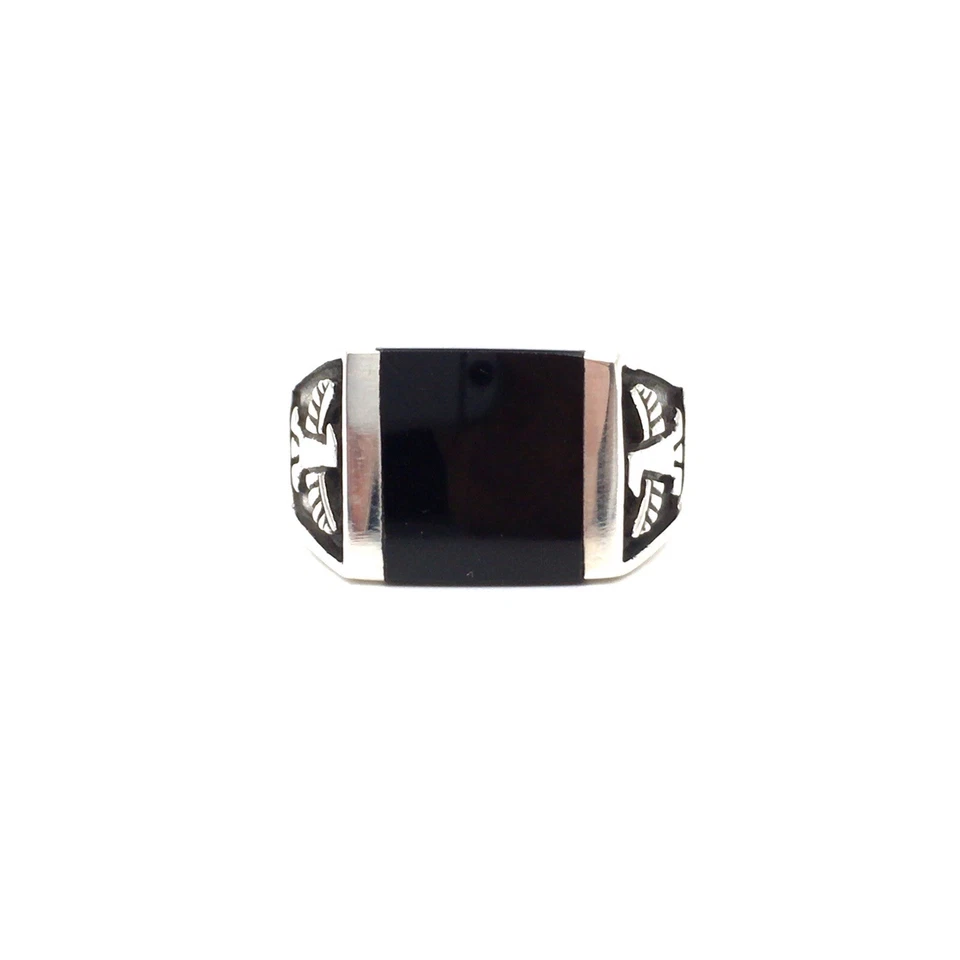 Anello in argento sterling 925 anello a fascia in onice nera gioielli da uomo... - Immagine 2 di 4