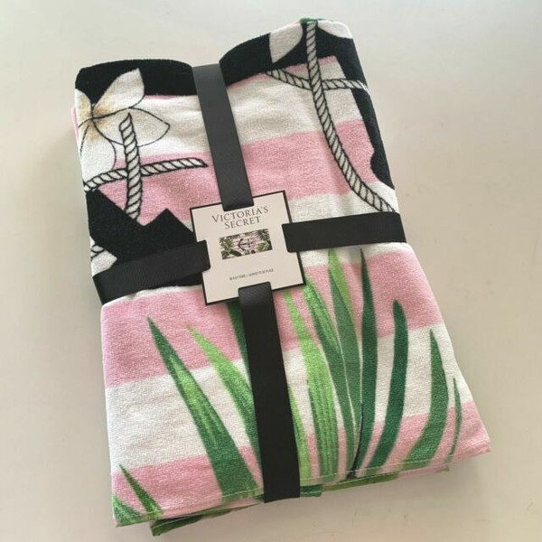 Victoria's Secret Paradise Beach Towel Tropical Palm Tree Striped for