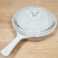 Vtg Corning Ware Microwave Browning Dish White Handle MW-83-B Pyrex Lid P83 C 7"