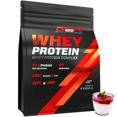 GERMAN ELITE NUTRITION Whey Protein Complex - 1000g WPI + WPC Mix - Low Fat / L. Sugar Grießbrei-Kirsch