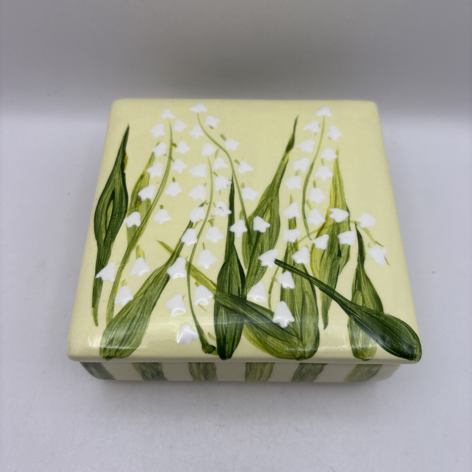 Lily of the Valley Ceramic Trinket Box with Lid~Made in Canada Signed