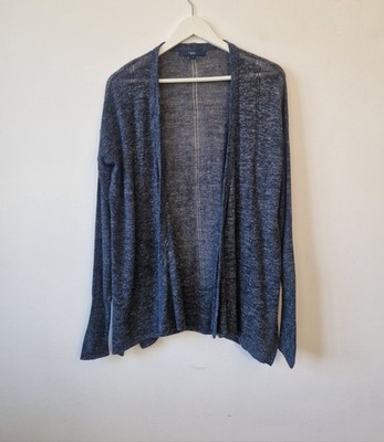 Next Longline Strickjacke Oversize 10 marine metallic Wolle Leinenmischung vorne offen