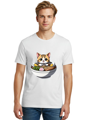 Cat-In-Ramen-4 Mens Graphic Tee, 100% Cotton, Casual Summer Wear