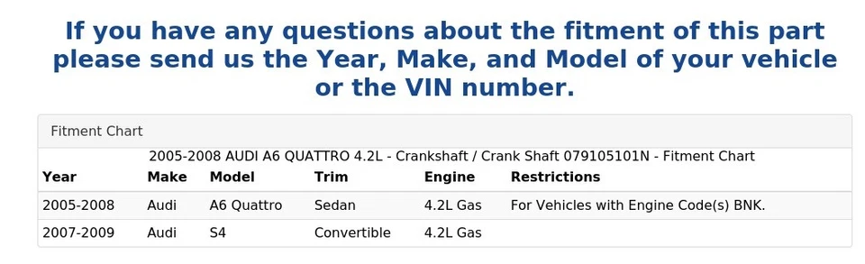 2005-2008 AUDI A6 QUATTRO 4,2 л - коленчатый вал / коленчатый вал 079105101N - Изображение 4 из 4