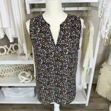 Loft sz medium navy ditsy print multi floral sleeveless tunic letop office #3948