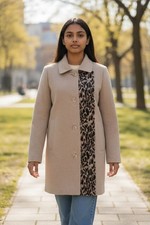 Donna Cappotto Lana Invernale Con Pelliccia Finta Utilizzare Beige Corto Tgl 38