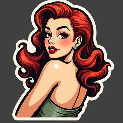 Pinup Sticker Vinyl Decal Redhead Vintage Glamour Girl Retro Art
