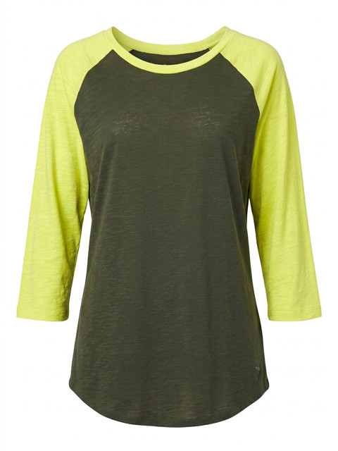 Victoria's Secret PINK Athletic Baseball Tee Olive Green Neon Yellow 3/4 Sleeve