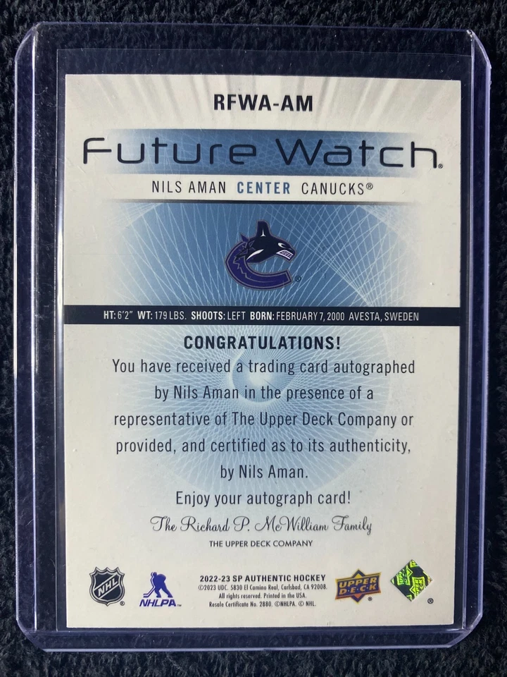 2022-23 SP Authentic - Future Watch Auto - #RFWA-AM Nils Aman *005/699* - Image 2 of 2