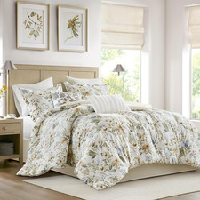 Cal King Comforter Set Watercolor Floral Print, 300TC Sateen Cotton Comforters f