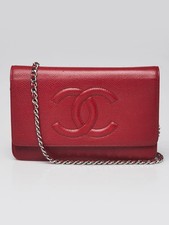 Chanel Red Caviar Leather Timeless WOC Clutch Bag
